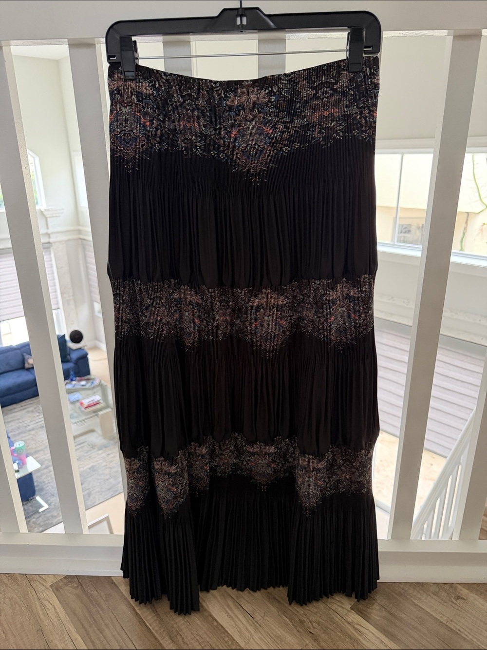 Current Air Black Tiered Maxi Skirt with Muted Multicolor Print Bands
